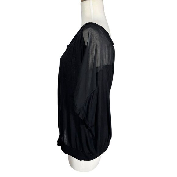 AMBIANCE APPAREL Black Jersey Knit Chiffon Sheer Yoke Back Top Sz 3XL - Picture 4 of 5